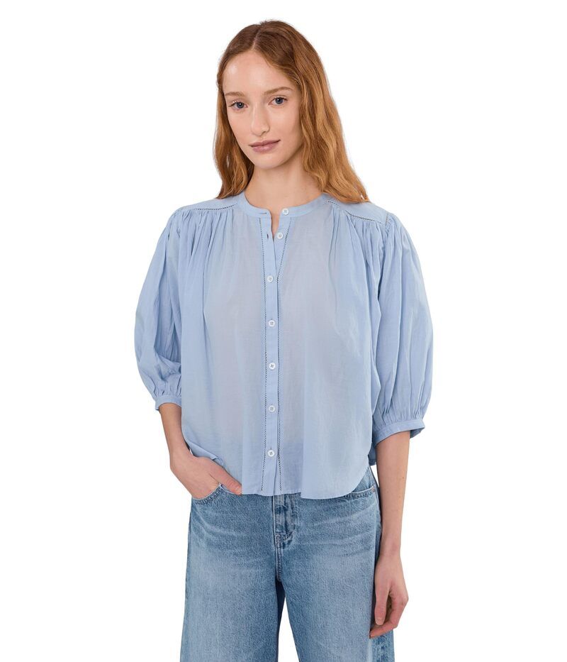 メイドウェル レディース トップス シャツ クルーネック Madewell Shirred Crewneck ButtonUp Top Tranquil Blue ブルー
