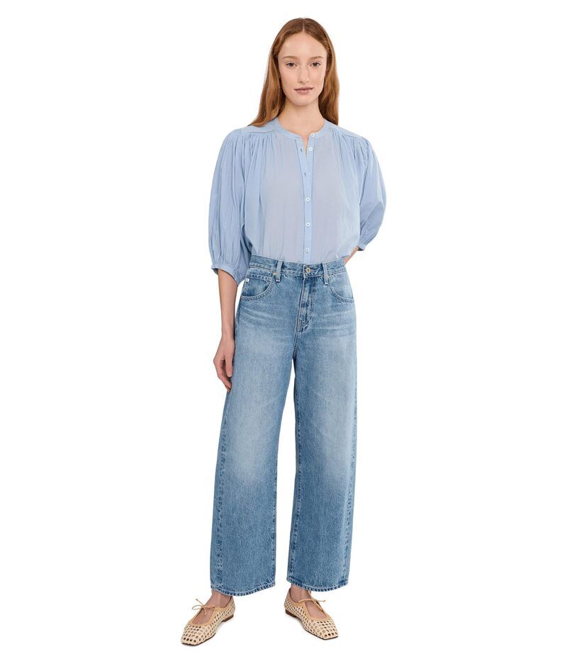 メイドウェル レディース トップス シャツ クルーネック Madewell Shirred Crewneck ButtonUp Top Tranquil Blue ブルー