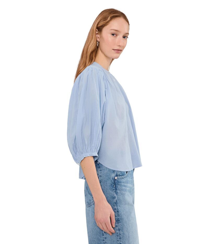 メイドウェル レディース トップス シャツ クルーネック Madewell Shirred Crewneck ButtonUp Top Tranquil Blue ブルー