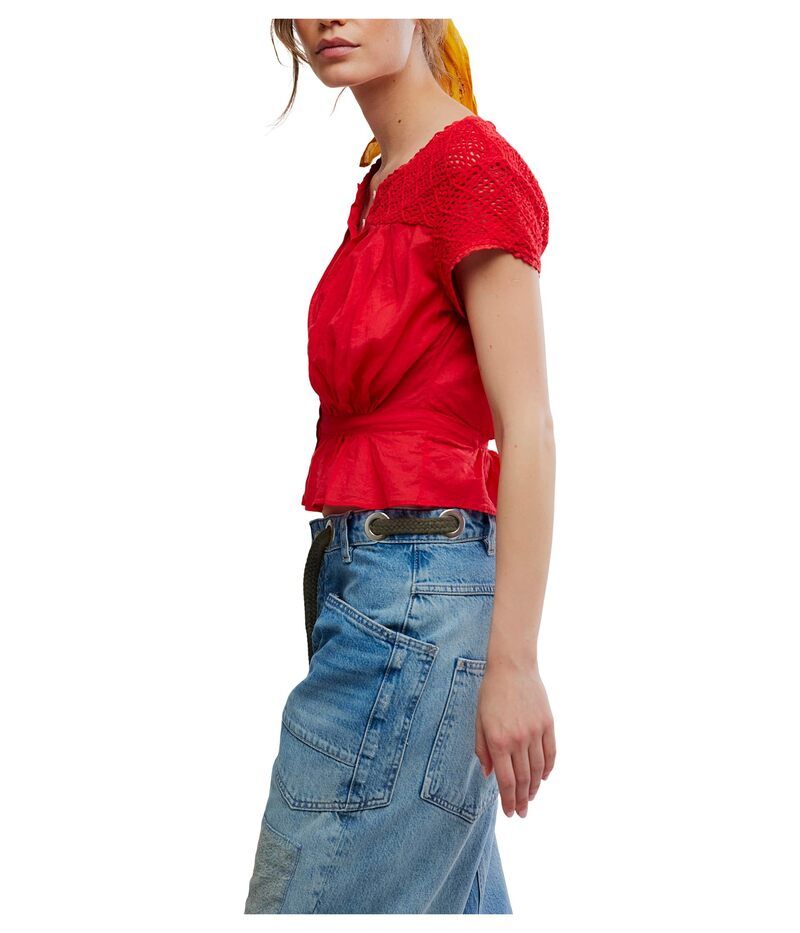 フリーピープル レディース トップス シャツ 刺繍 Free People Glimmer Embroidered Top High Risk Red レッド