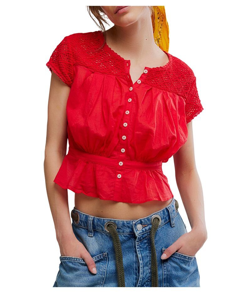 フリーピープル レディース トップス シャツ 刺繍 Free People Glimmer Embroidered Top High Risk Red レッド