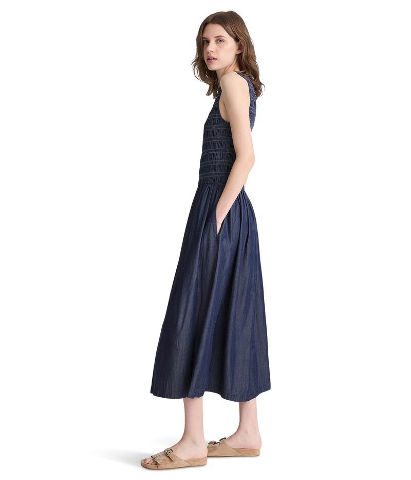 メイドウェル レディース トップス ワンピース シャーリング デニム マキシ Madewell Denim Smocked Boatneck Maxi Dress Carrigan Wash デニム