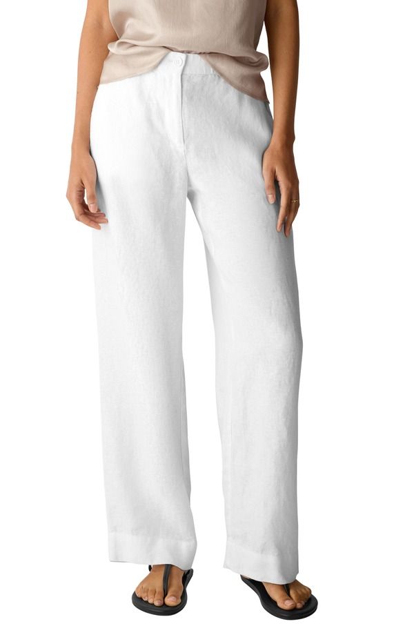 エイリーンフィッシャー レディース ボトムス レギンストレート パンツ リネン Eileen Fisher Straight Leg Linen Pants White ホワイト