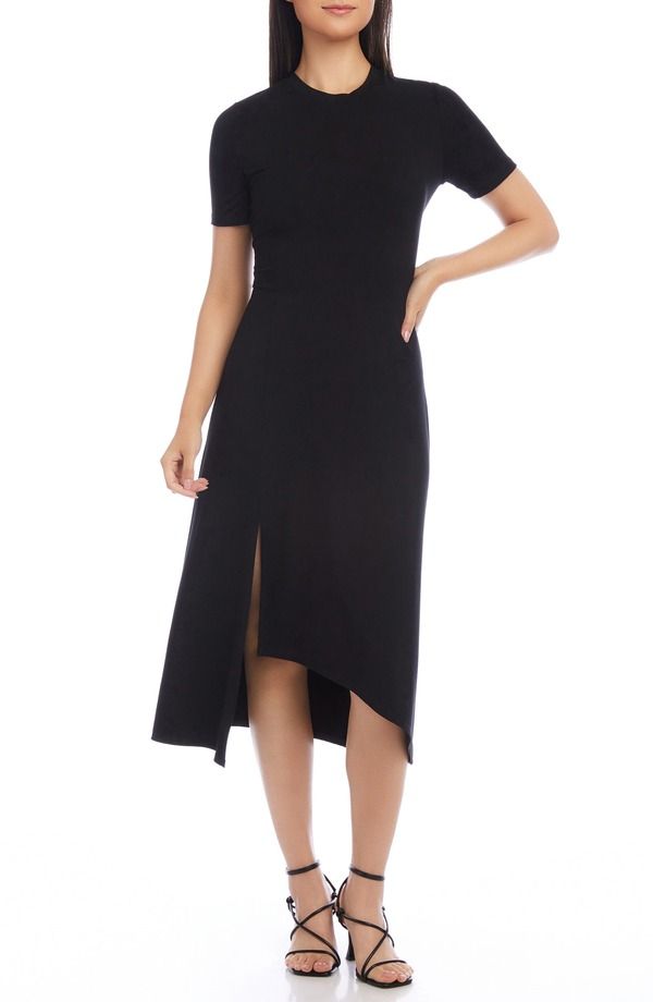 カレンケーン レディース トップス ワンピース アシンメトリー ミディ Karen Kane Asymmetric Slit Hemidi Dress Black ブラック