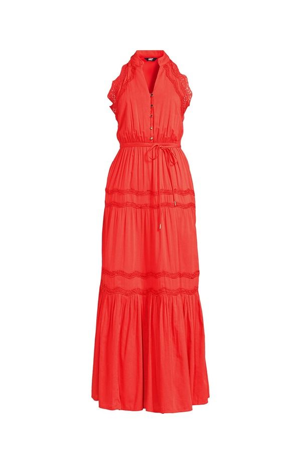 ランズエンド レディース ボトムス カジュアルパンツ ティアード マキシワンピース コットン マキシ ホルター Lands End Cotton Voile Halter Tiered Maxi Dr