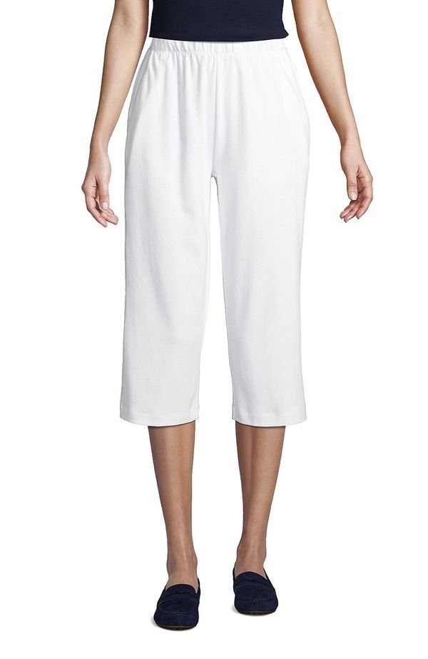 ランズエンド レディース ボトムス ハーフパンツ・ショーツ キャップ ニット Lands End Sport Knit High Riselastic Waist Capri Pants White