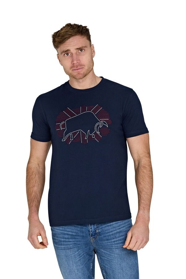 ライジングブル メンズ トップス Tシャツ Raging Bull Outburst Union Jack Bull TShirt Navy ネイビー