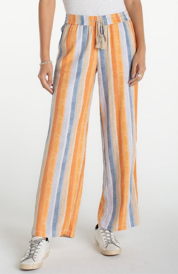 リヴァプール ロサンゼルス レディース ボトムス レギンス ワイドレッグ パンツ Liverpoolos Angeles Tassel Tie Wide Leg Pants Multi Stripe