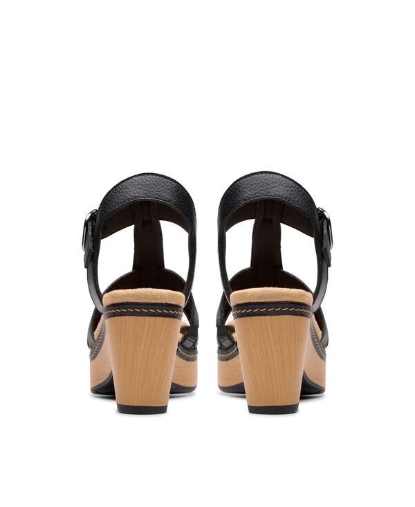 クラークス レディース シューズ サンダル Clarkseannah Madi ClogStyle Wedge TStrap Sandals Black Leather ブラック