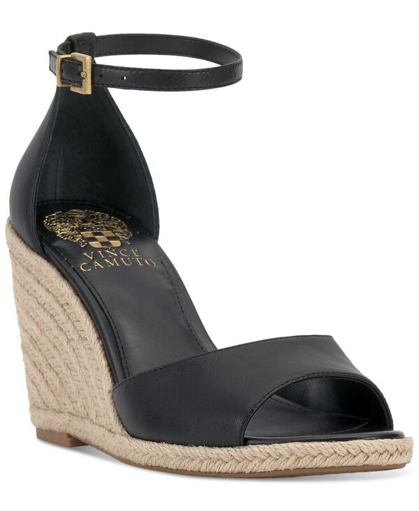 ヴィンスカムート レディース シューズ サンダル Vince Camuto Womens Felyn TwoPiecespadrille Wedge Sandals Black Leather ブラッ