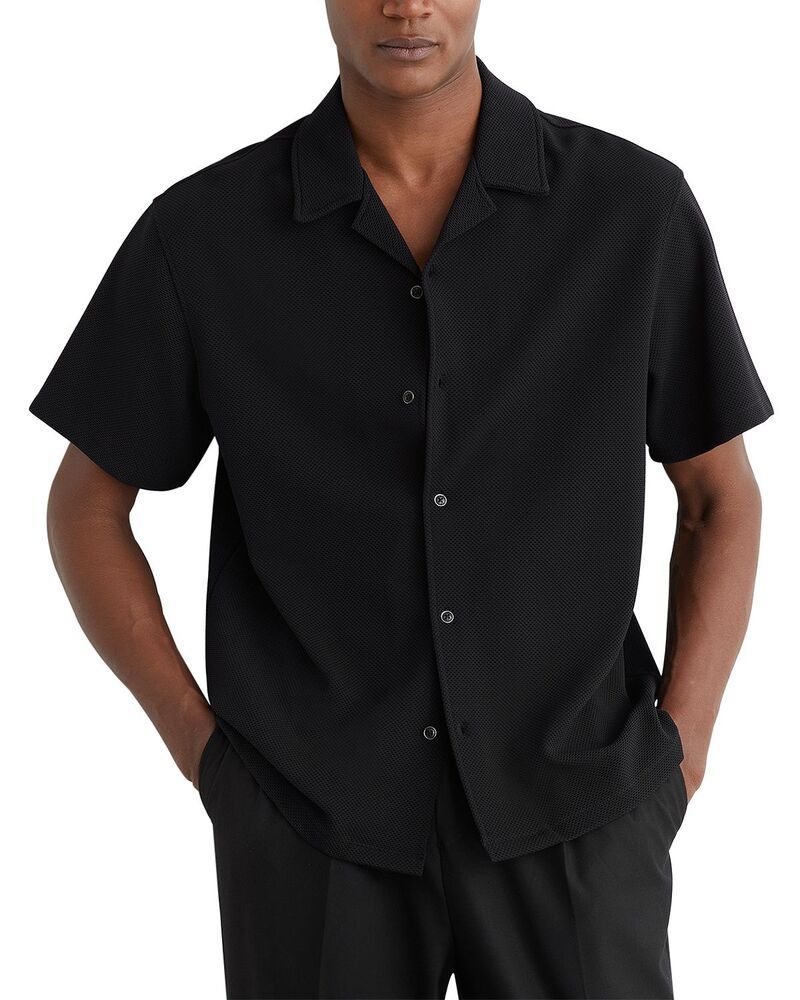 レイス メンズ トップス シャツ REISS Textured Cuban Shirt Black ブラック