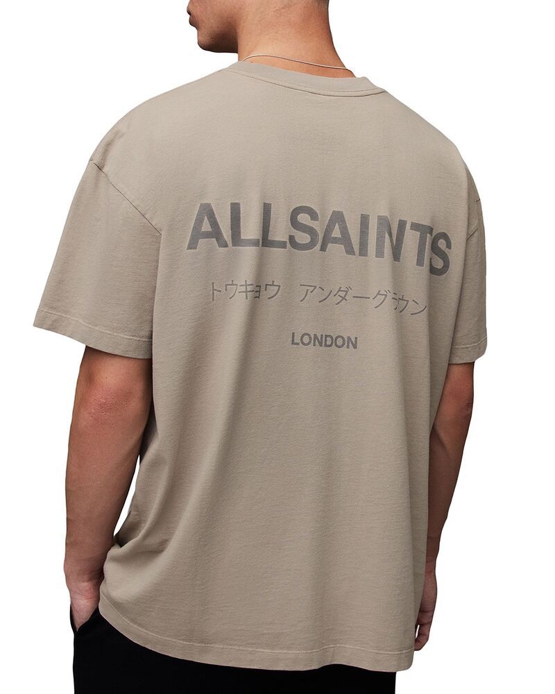 オールセインツ メンズ トップス Tシャツ コットン ロゴ グラフィック ALLSAINTS Underground Organicotton Logo Graphic Tee Stone Taupe