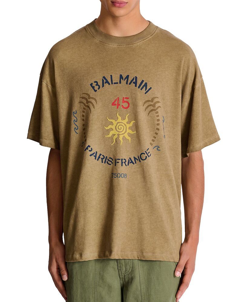 バルマン メンズ トップス シャツ クルーネック ロゴ グラフィック Balmain Logo Graphicrewneck TShirt BeigeBlue ブルー 84,040円