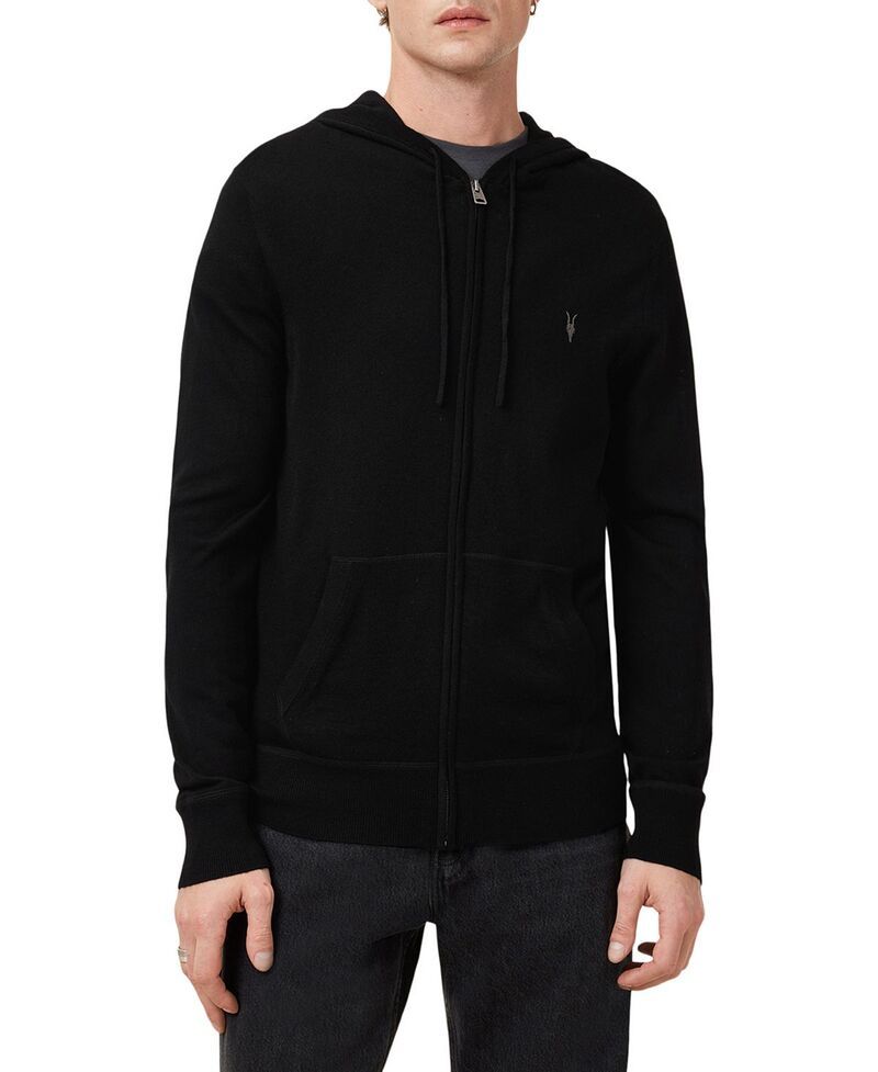 オールセインツ メンズ アウター パーカー・スウェット スリムフィット ウール ALLSAINTS Mode Merino Wool Slim Fit Full Zip Hoodie Black ブラ