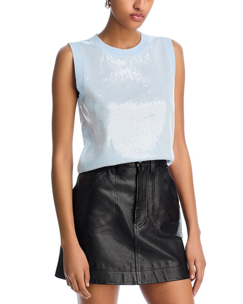 アクア レディース アウター ニット・セーター スパンコール AQUA Sequin Sweater Tank Exclusive Light Blue ブルー