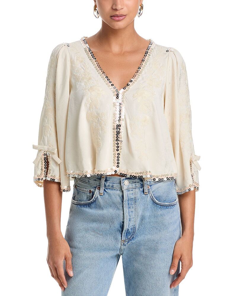 アクア レディース アウター ジャケット・ブルゾン スパンコール AQUA Sequinned Bed Jacket Ivory アイボリー