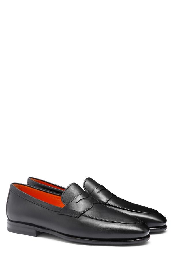 サントーニ メンズ シューズ スリッポン・ローファー Santoni Carlos Penny Loafer BlackN01 ブラック