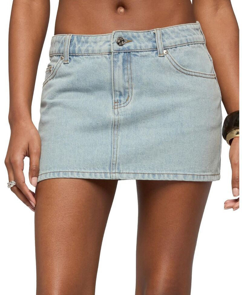 アディクテッド レディース ボトムスカート ローライズ デニム Edikted Spencer Low Rise Denimicro Skirt LightBlueWashed ブルー