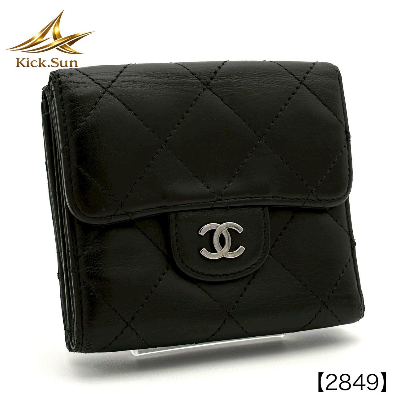 CHANEL シャネル マトラッセ ラムスキン コンパクトウォレット Wホック 二つ折り財布 ココマーク シルバー金具 黒 ブラック ミニ財布 スモール フラップ ウォレット 正規品 レディース レザー 本革 2849
