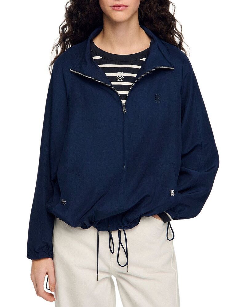 サンドロ レディース アウター ジャケット・ブルゾン Sandro Stand Collar Oversized Jacket Navy Blue ネイビー