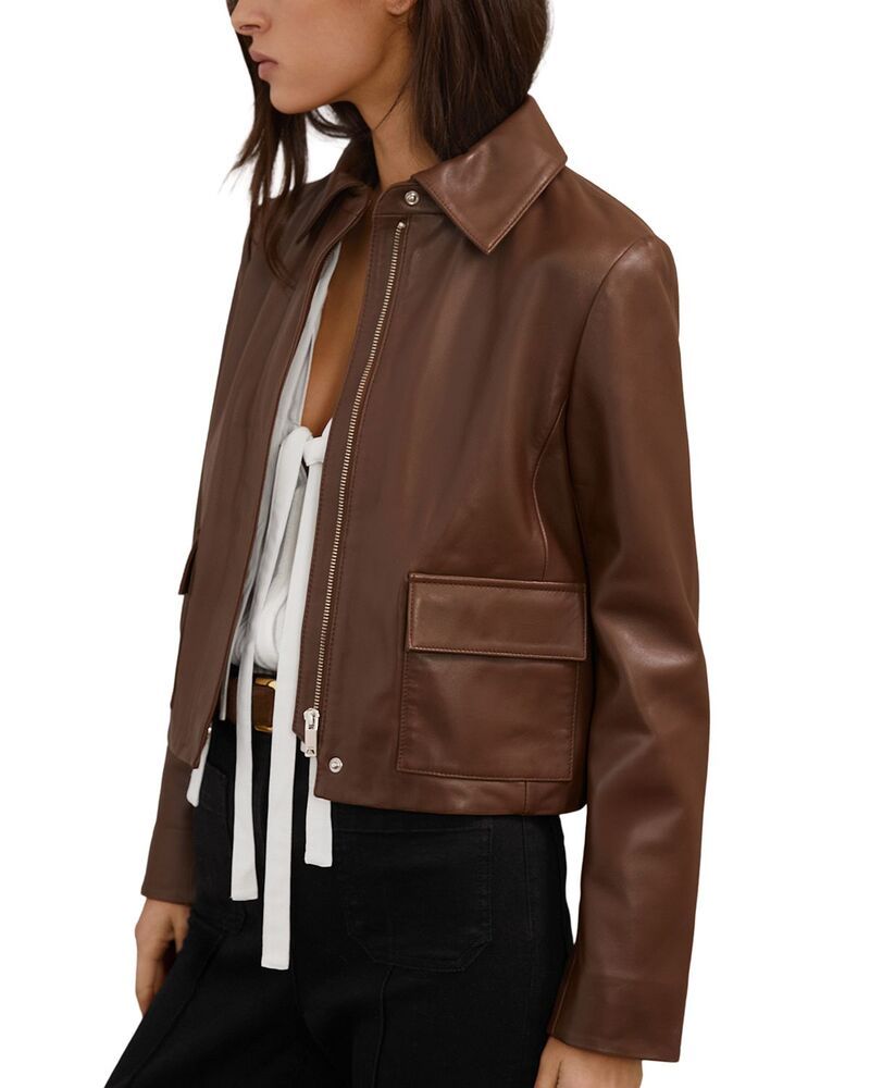 レイス レディース アウター ジャケット・ブルゾン レザー REISS Drew Clean Leather Jacket Mocha Brown ブラウン
