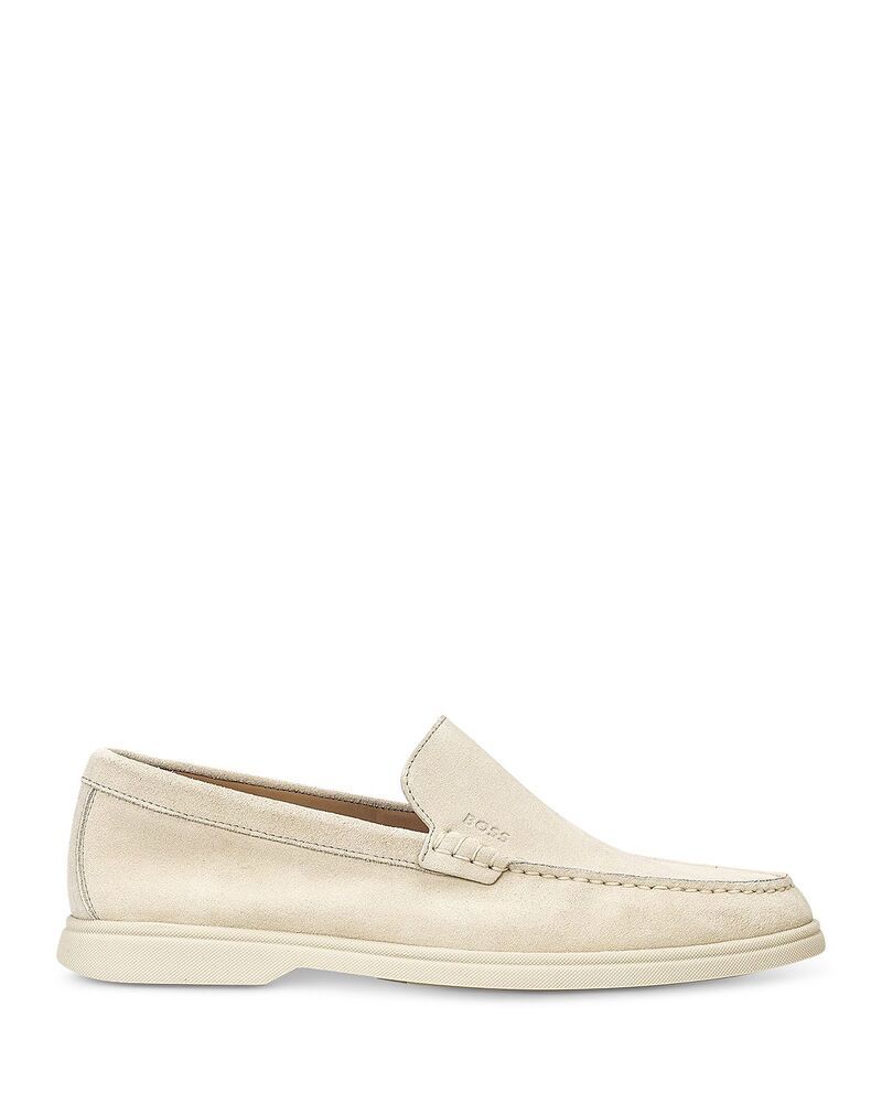 ボス メンズ シューズ スリッポン・ローファー スエード BOSS Mensienne White Suede Loafers Open White ホワイト
