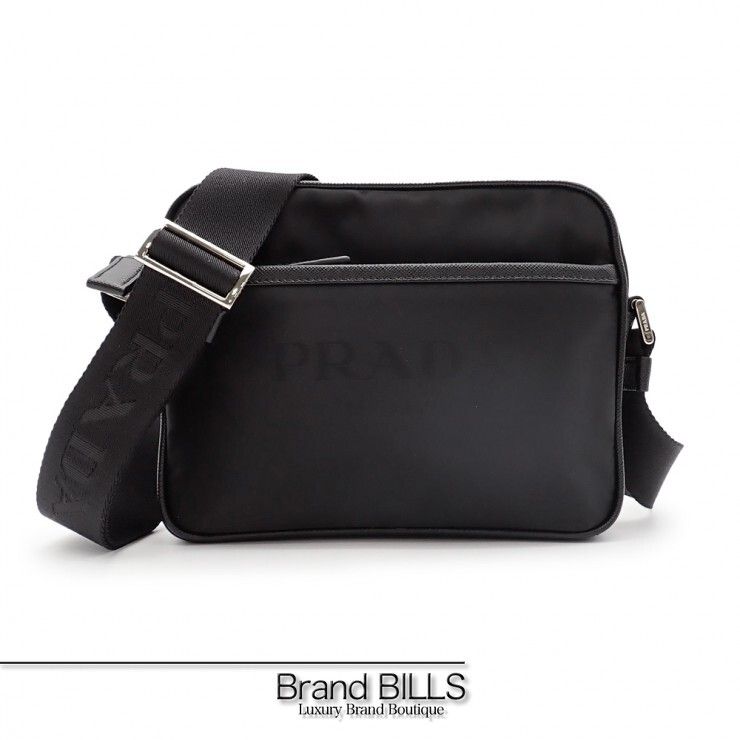 未使用品 PRADA プラダ ショルダーバッグ 2VH144 テスート サフィアーノ トライアングルロゴ ブラック シルバー金具 ユニセックス