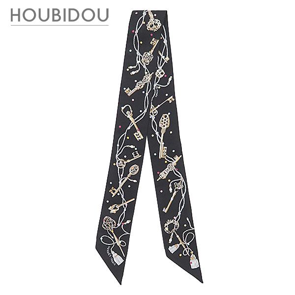 エルメス HERMES スカーフ ツイリー シルク ブラック×ベージュロゼ×マルチカラー 【LES CLES A POIS/レ クレア ポア】 【箱】【中古】