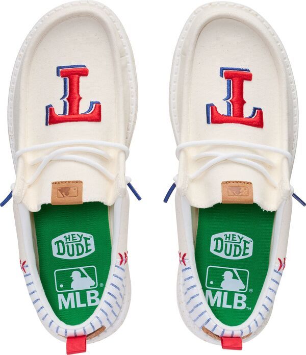 ヘイデュード メンズ シューズ スニーカー ヴィンテージ Hey Dude Mens Wally Funk MLB Vintage Rangershoes WhiteBlueRed ホワイト