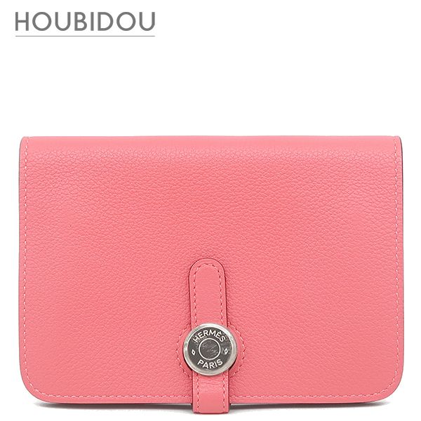 エルメス HERMES 二つ折り財布 ドゴン コンパクト エバーカラー ローズアザレ シルバー金具 コンパクトウォレット A 【箱】【中古】