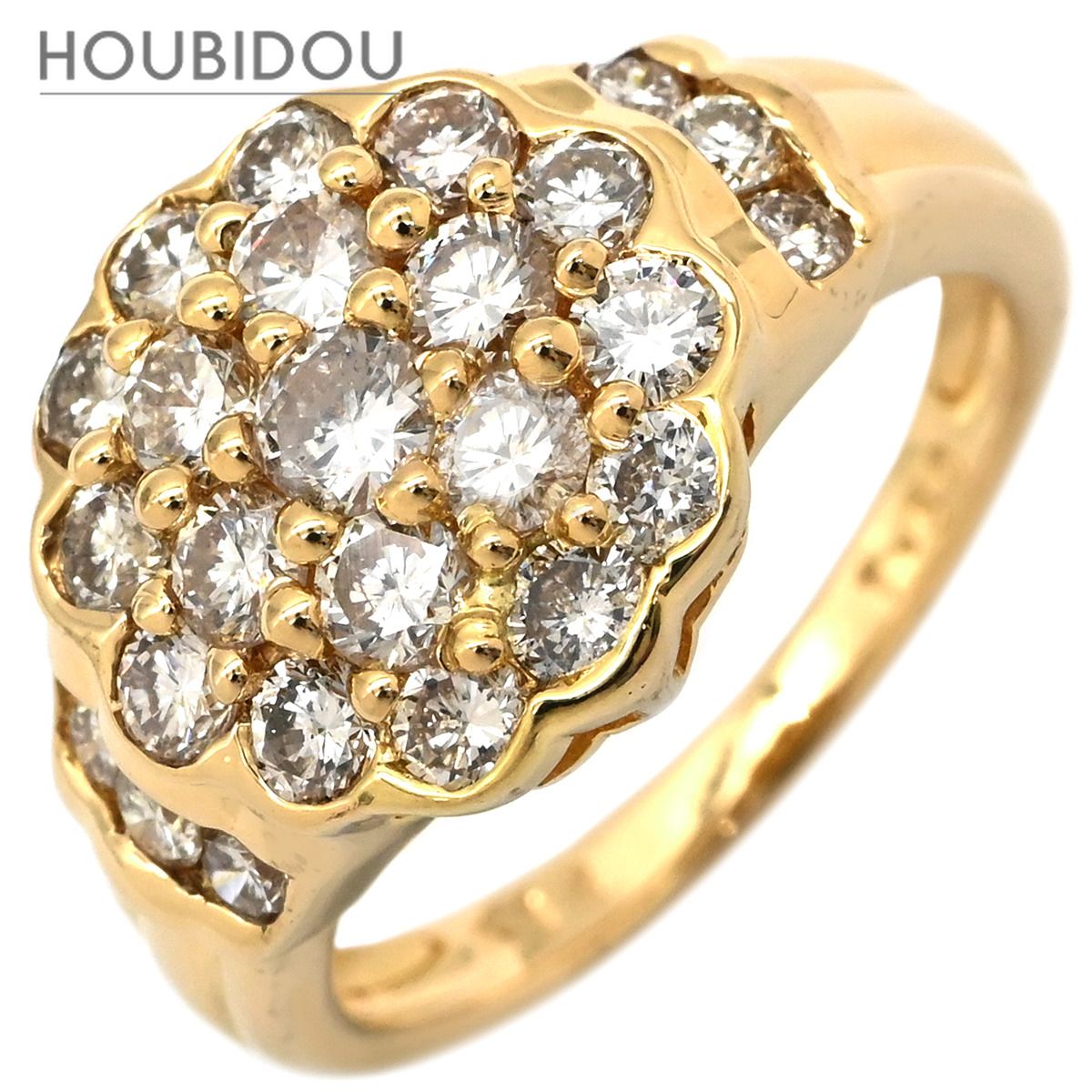 リング 指輪 ダイヤモンド 1.50ct イエローゴールド Au750 18K 18金 YG ラージフラワーモチーフ 花 11号【中古】