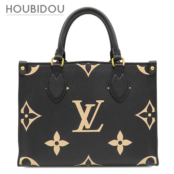 ルイヴィトン LOUIS VUITTON ハンドバッグ オンザゴー PM モノグラムアンプラント ブラック×ベージュ ゴールド金具 ショルダー欠品 M45659 RFID【中古】