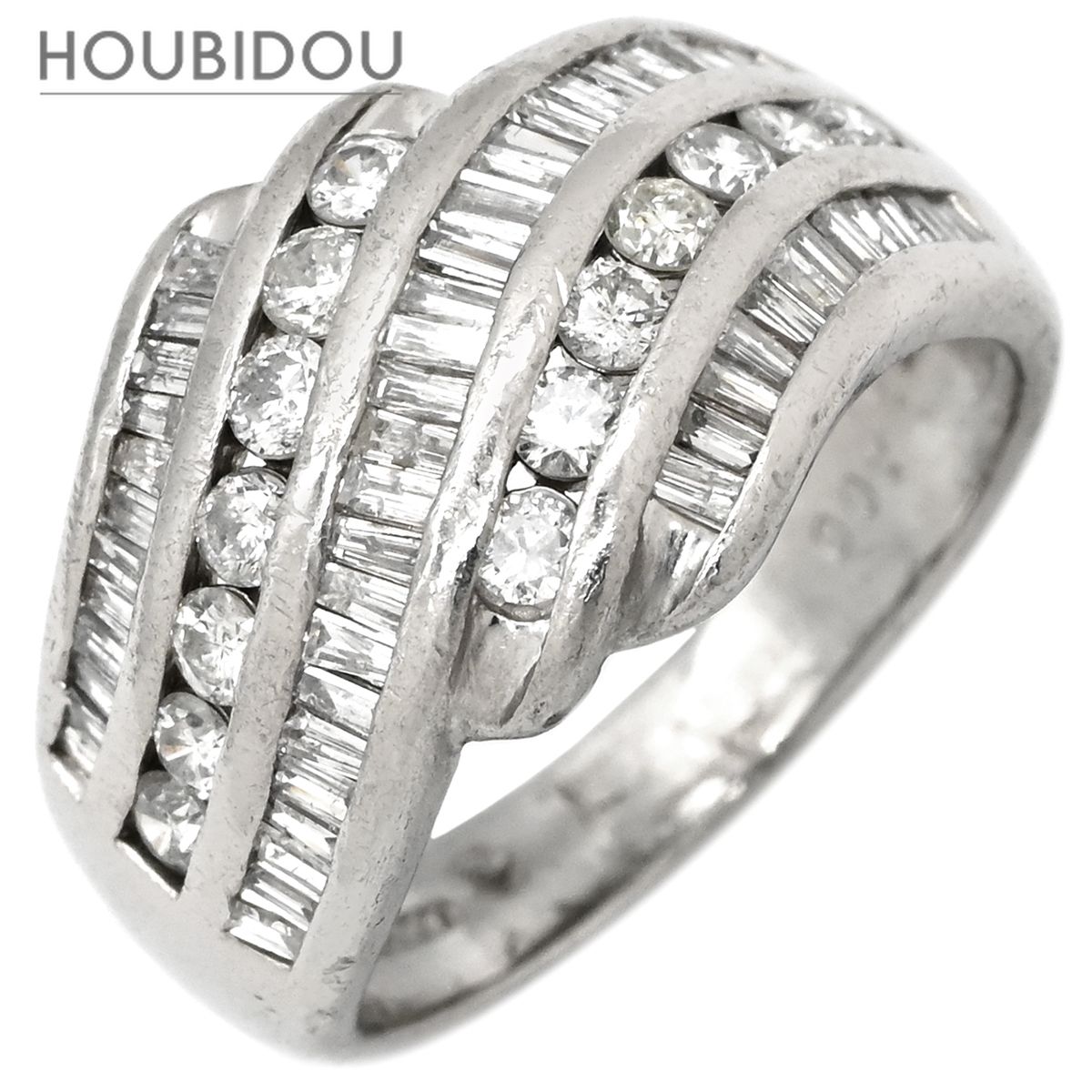 リング 指輪 ダイヤモンド 1.00ct プラチナシルバー Pt プラチナ ウェーブ 波型 パヴェ ラウンドブリリアント バゲット 11号【中古】