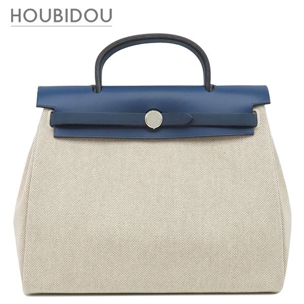 エルメス HERMES ショルダーバッグ エールバッグPM 31 トワルオフィシエ トワルアッシュ ヴァッシュハンター ネイビー×ナチュラル シルバー金具 紺 ベージュ □F【中古】
