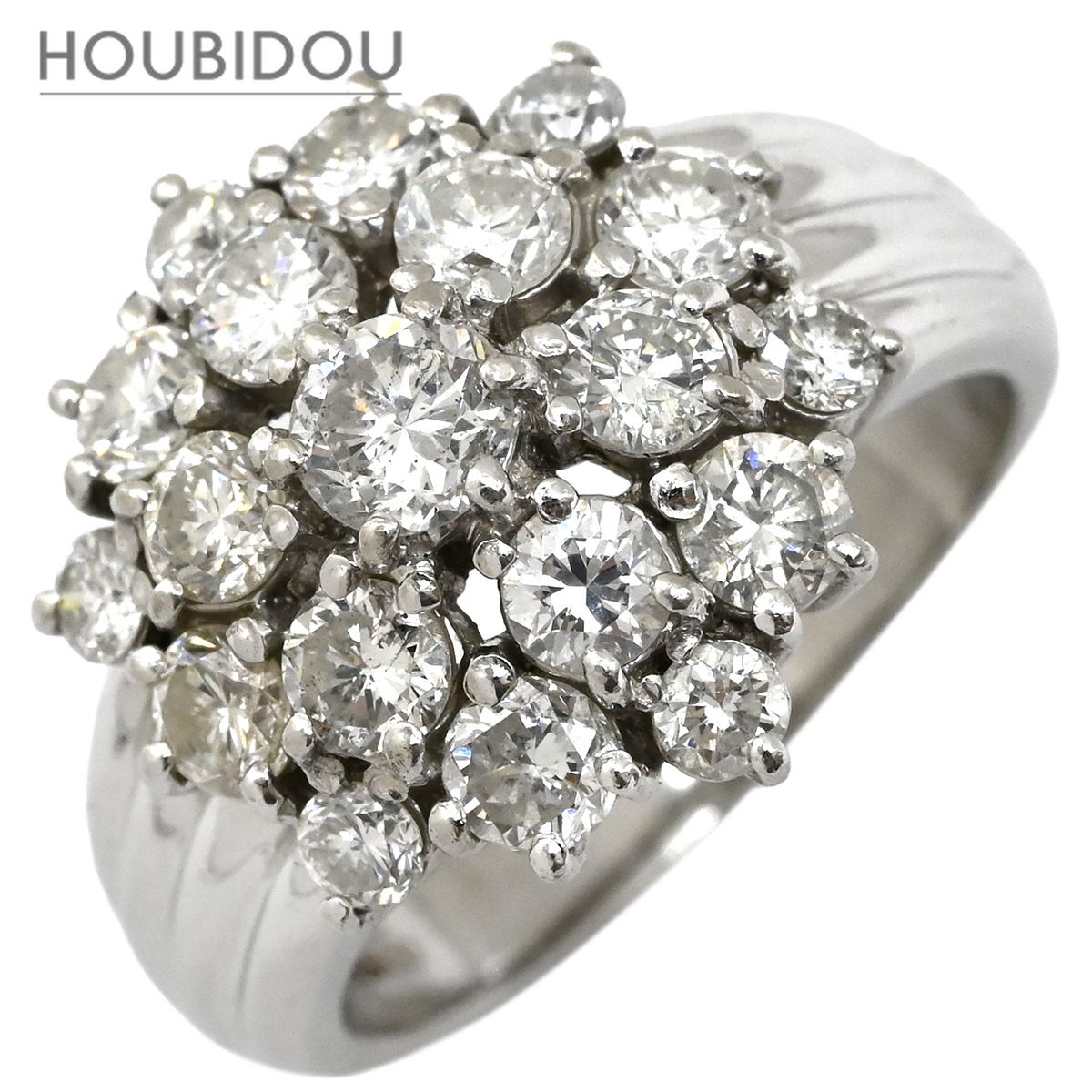 リング 指輪 ダイヤモンド 2.12ct プラチナシルバー プラチナ フラワーモチーフ クラスターリング 12.5号【中古】