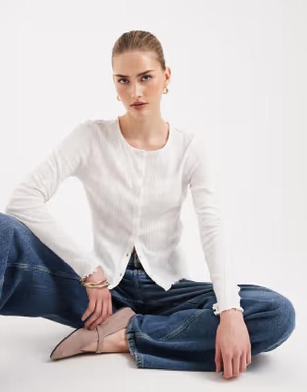 ピーシーズ レディース アウター カーディガン Pieces lettucedge cardigan in cloudancer Cloudancer