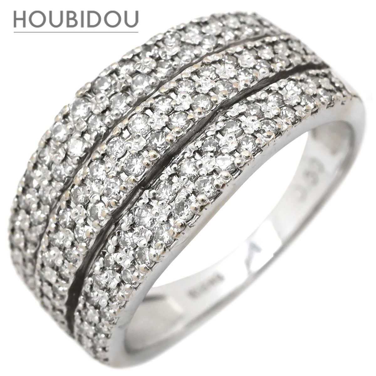 リング 指輪 パヴェダイヤ 0.60ct リング ホワイトゴールド K18WG Au750 18K 18金 3ライン 3連 ワイドリング 12.5号【中古】