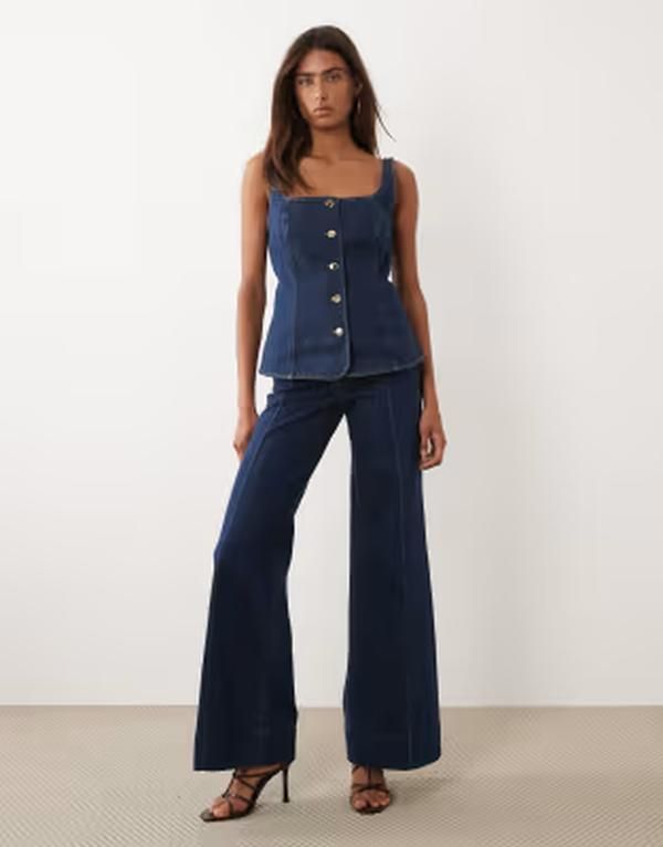 グッドアメリカン レディース ボトムス デニムパンツ ジーンズ Good American Good Waist palazzo jeans in dark blue wash part of a s