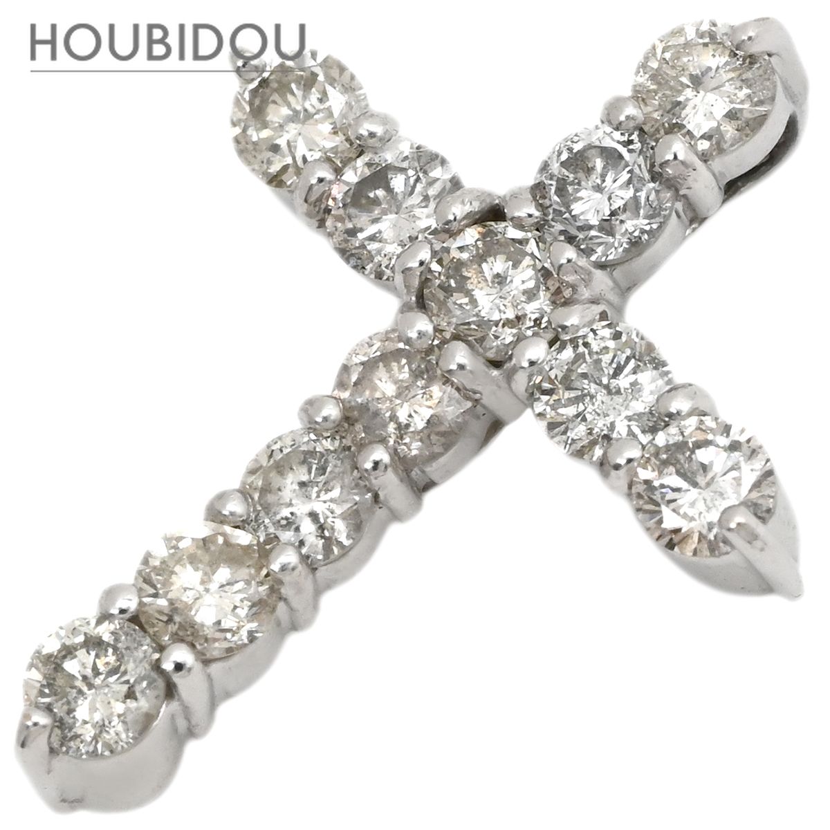 ペンダントトップ クロス ダイヤモンド ホワイトゴールド Au750 18K 18金 11P 11石 11粒 十字架 チャーム 【中古】