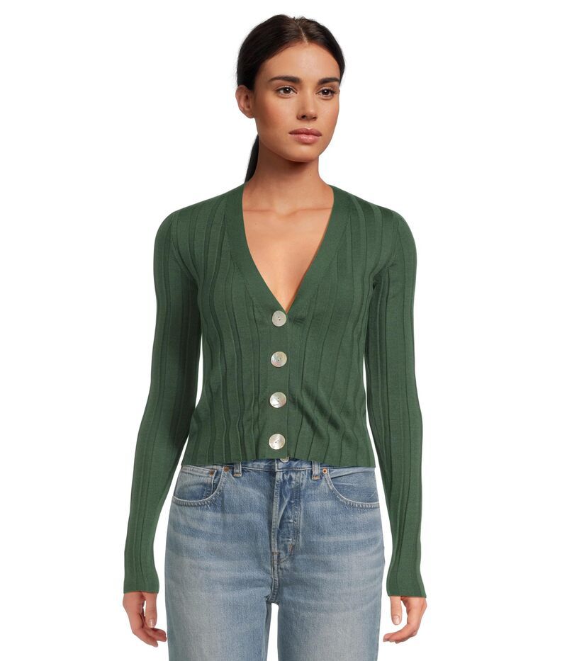 メイドウェル レディース アウター ニット・セーター シルク カーディガン Madewell Merino Silk Akila Wide Rib Cardigan Botanical Green グ