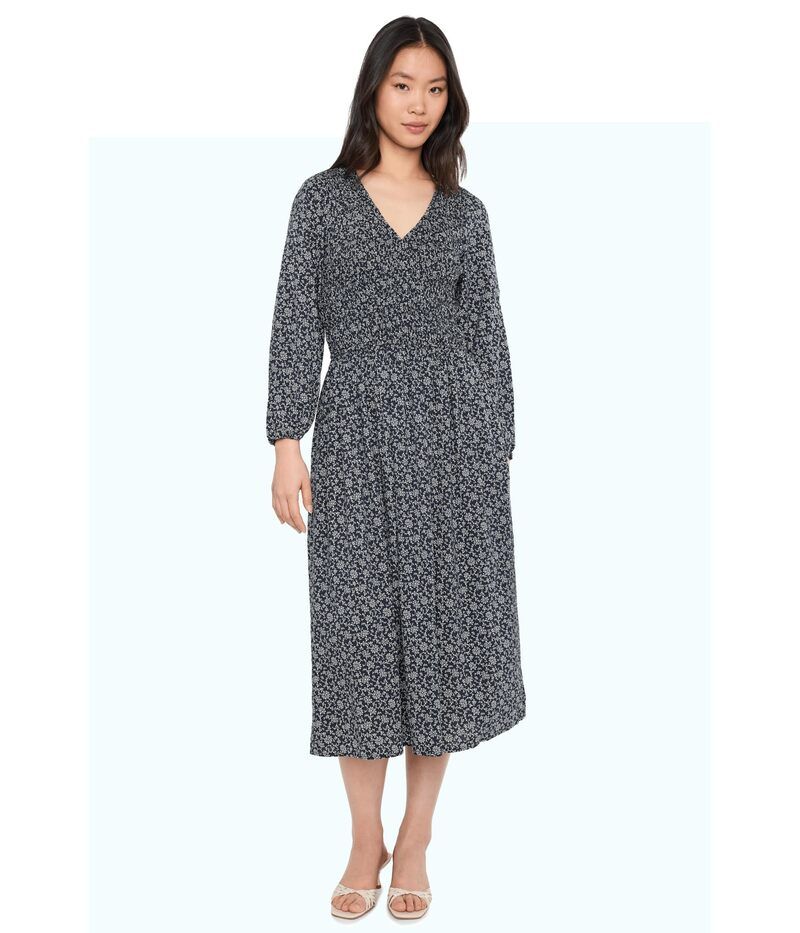 メイドウェル レディース トップス ワンピース Vネック ミディ シャーリング Madewell Smocked VNeck Midi Dress Classic Navy ネイビー