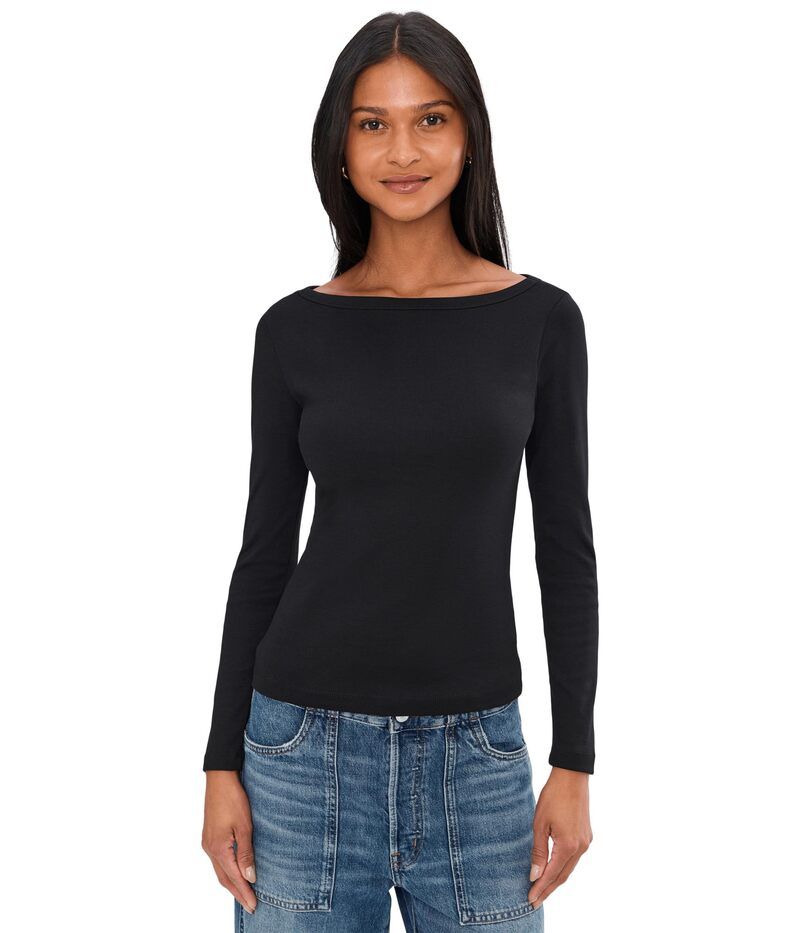 メイドウェル レディース トップス シャツ コットン Madewell The 90s Boatneck Tee in Compact Cotton Jet Black ブラック