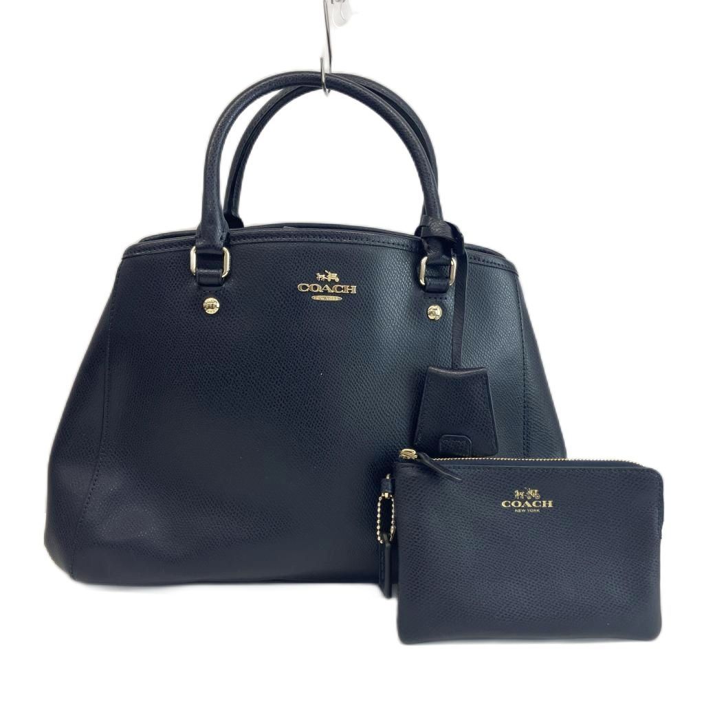 コーチ COACH ラグジュアリー クロスグレーン レザー スモール マーゴット キャリーオール ハンドバッグ ショルダー 2WAY ポーチ付き ロゴ 紺 ネイビー F34607 /XZ ■GY18