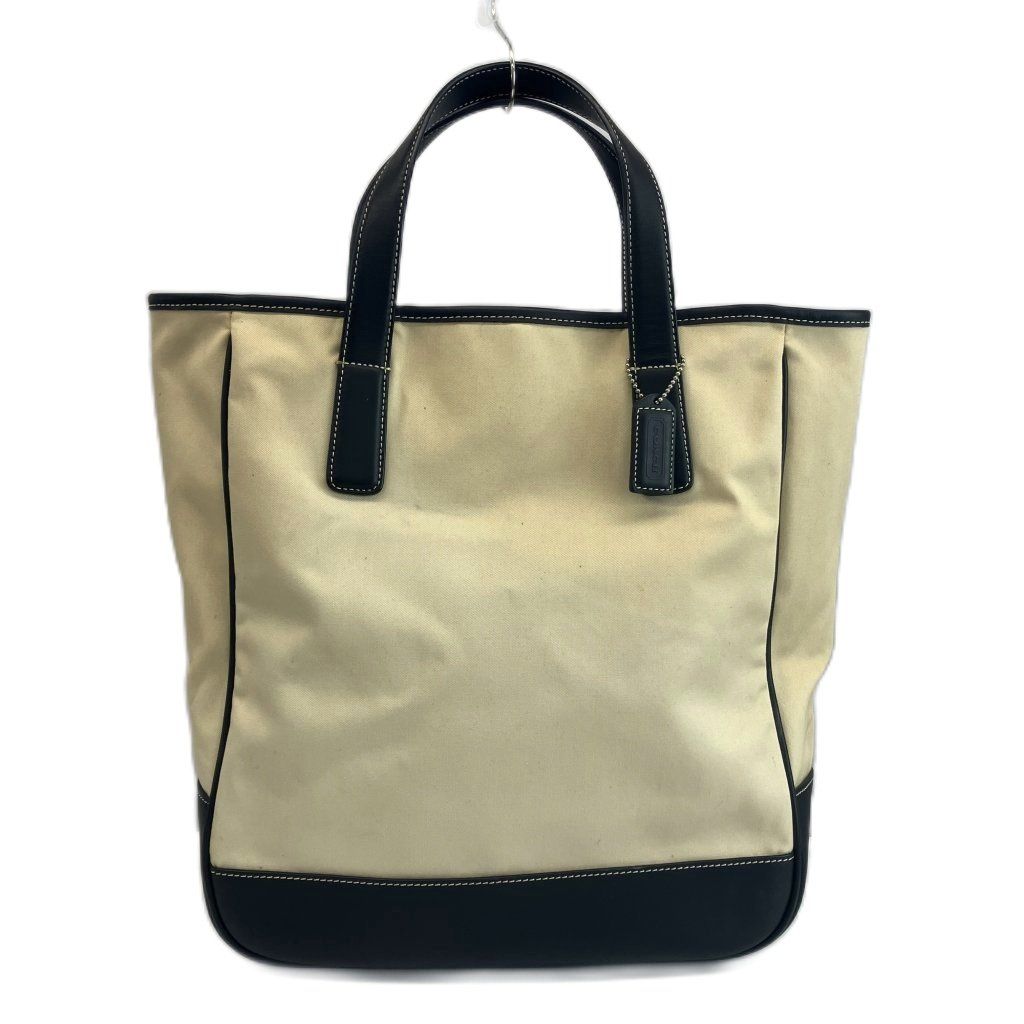 コーチ COACH トートバッグ ハンド キャンバス レザー ロゴ アイボリー 黒 ブラック 7707 /XZ ■GY18