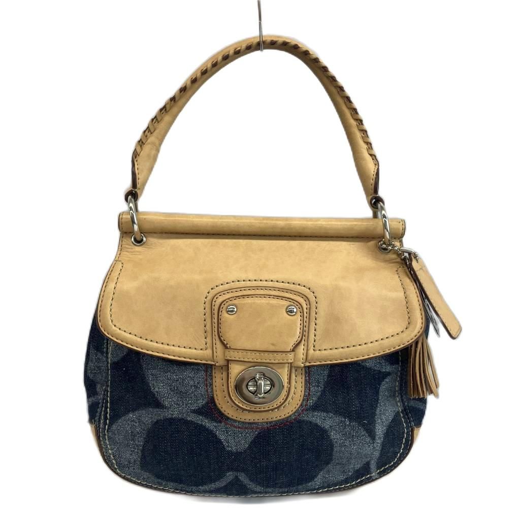 コーチ COACH ニューウィリス ハンドバッグ ショルダー 2WAY デニム レザー シグネチャー ターンロック インディゴ ベージュ 19968 /XZ ■GY18