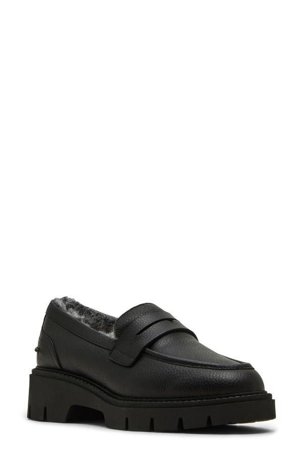 ブロンド レディース シューズ スリッポン・ローファー プラットフォーム Blondo Kimora Waterproof Platform Penny Loafer Black Leather ブラ