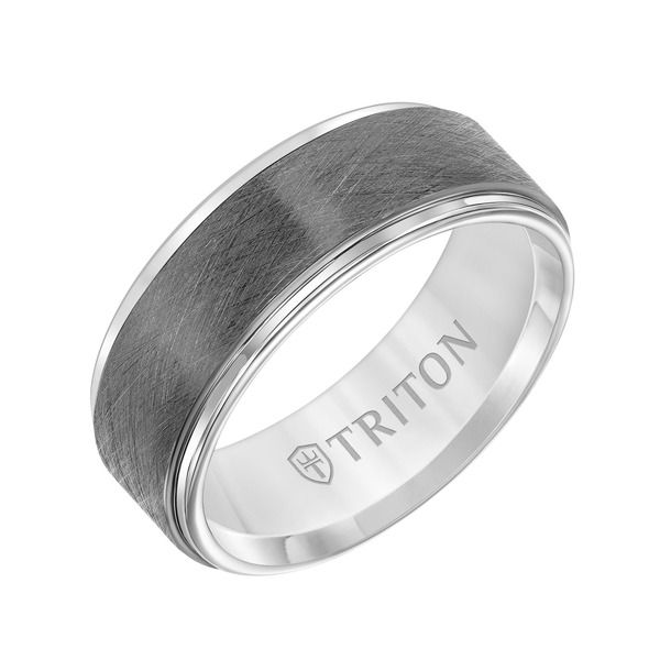 トリトン レディース アクセサリー 指輪 トール Triton 8MM Tungsten Carbide Ring with Gunmetal Crystalline Center and Step