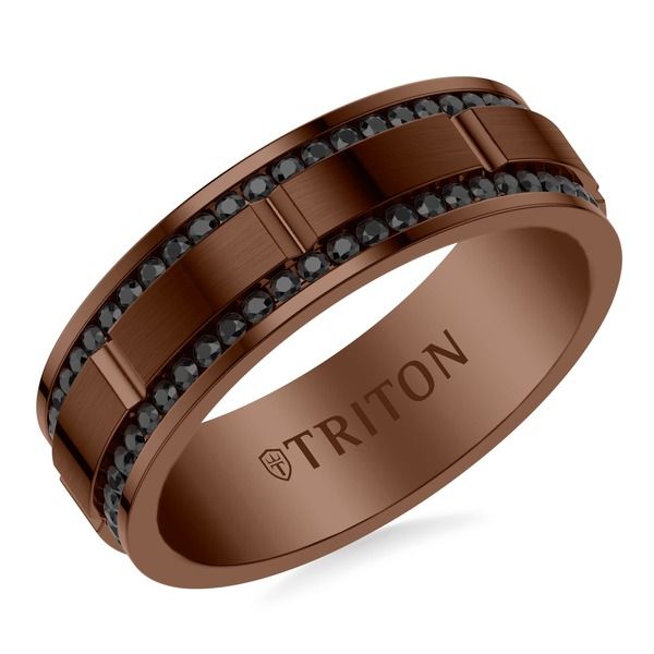 トリトン レディース アクセサリー 指輪 Triton 8MM Espresso Tungsten Black Sapphire Double Row Eternity Ring with Polis