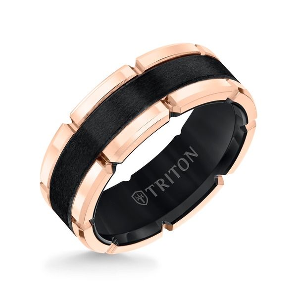 トリトン レディース アクセサリー 指輪 Triton 8MM Tungsten Carbide Ring with Flat Brushed Center and Link Edge Pink ピン
