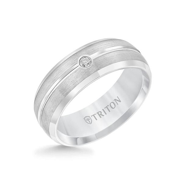 トリトン レディース アクセサリー 指輪 Triton 8MM Tungsten Carbide Rings with Single Diamond Center andomed Bevel Edge